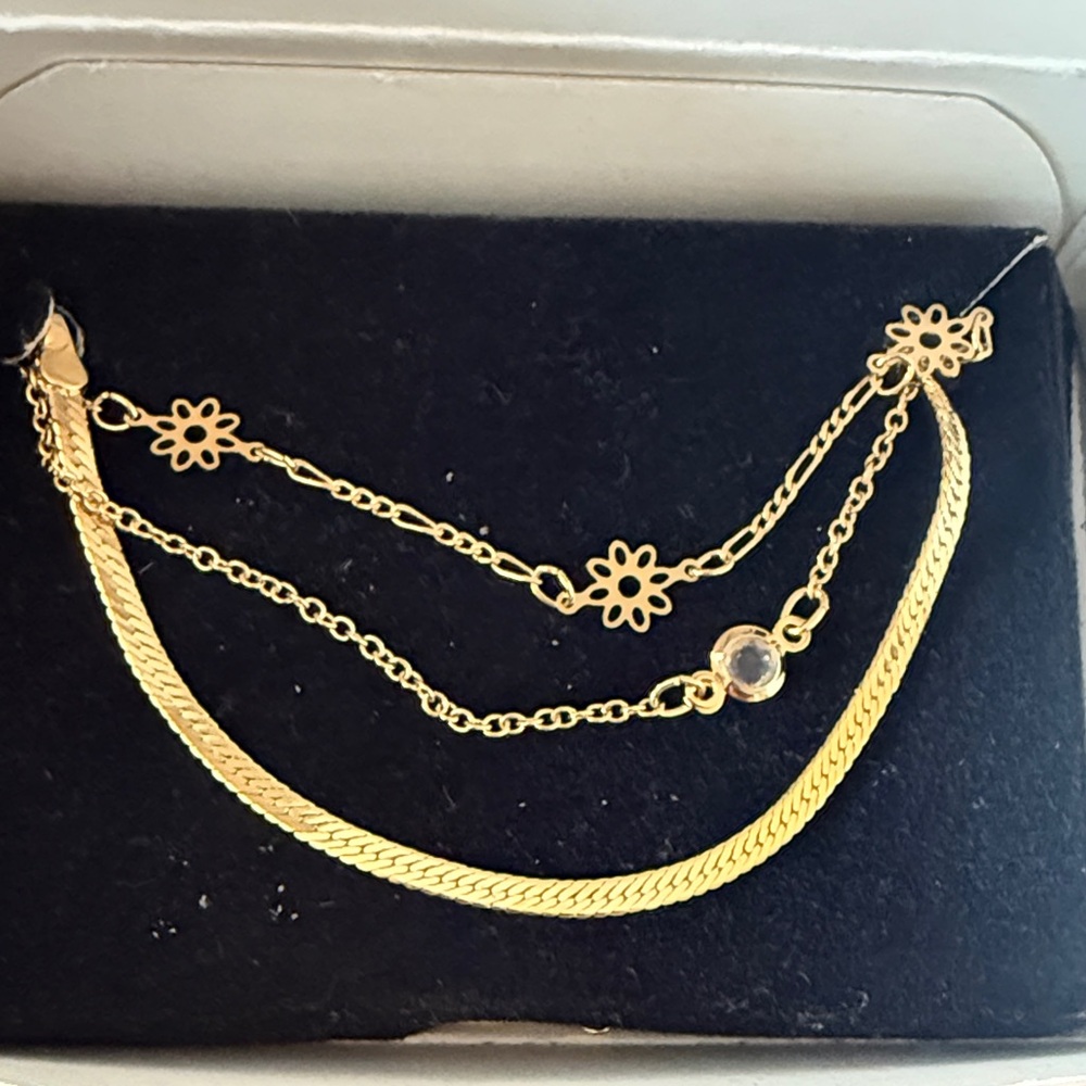 Avon 3 For Golden Classics Ankle Bracelet Set, Large, Vintage in Box 1999